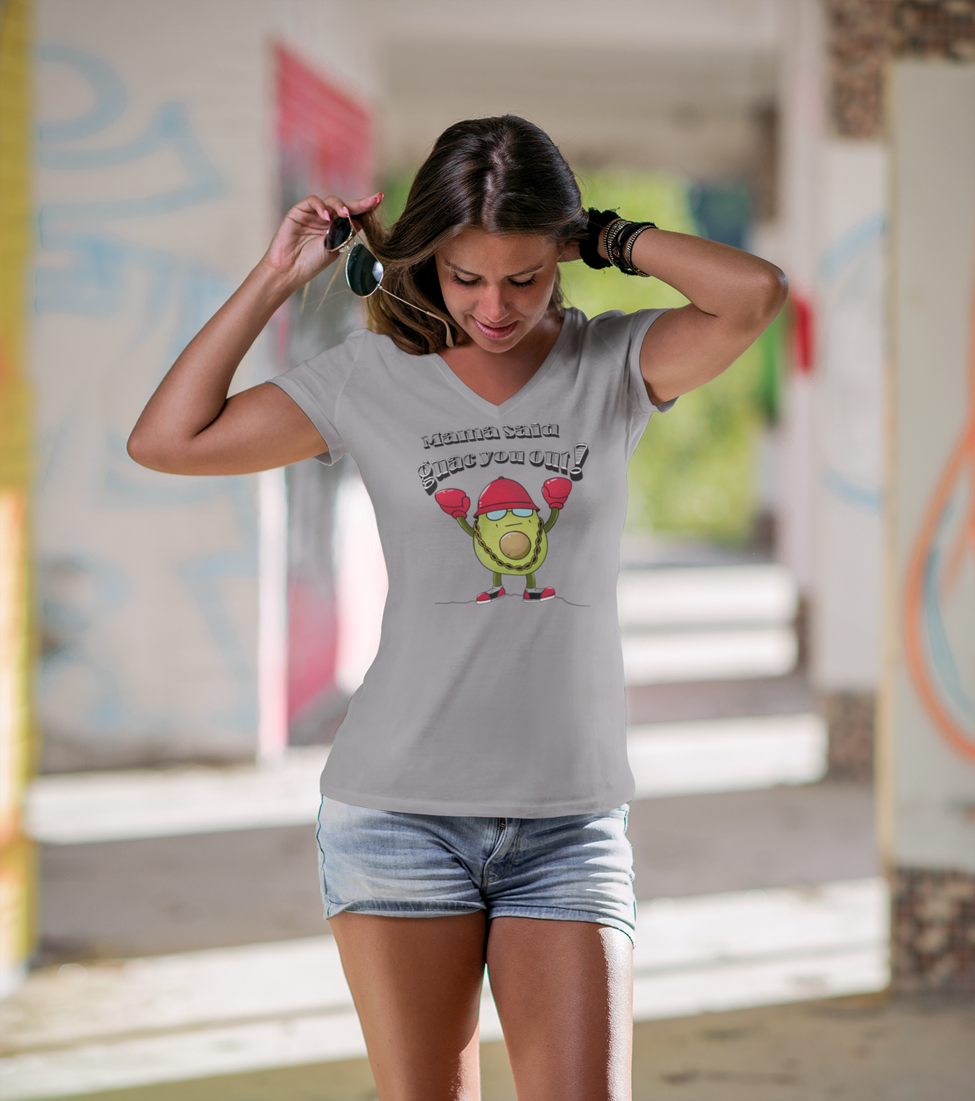 Mama Said Guac You Out Punny Avocado V Neck Tee