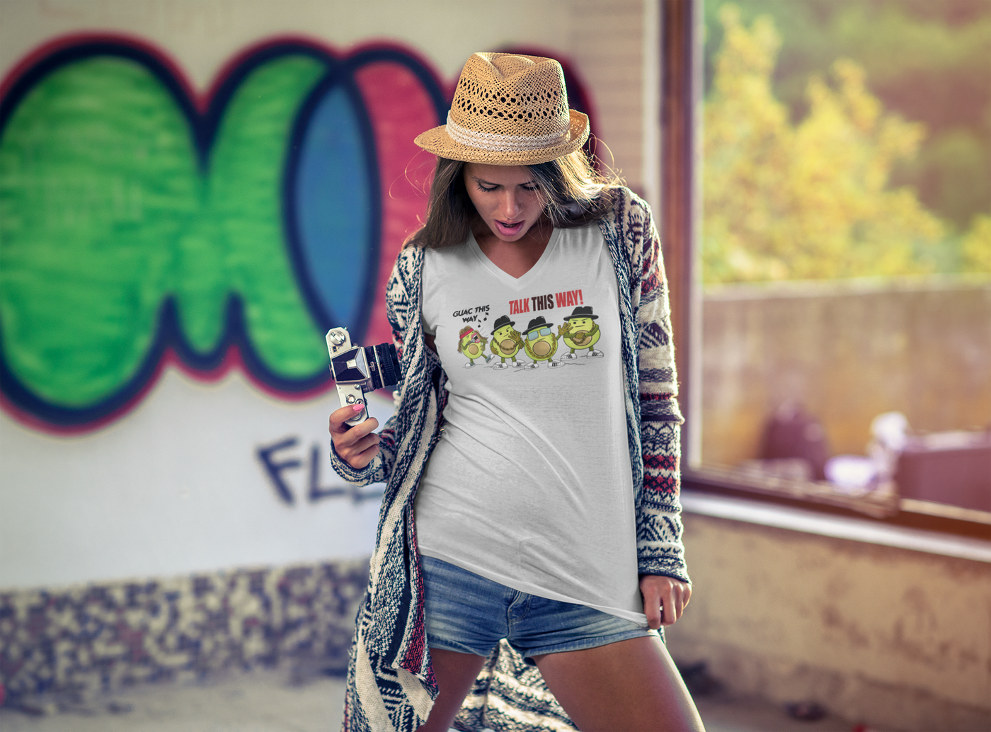 Funny Avocado V-Neck T-Shirt - "Talk This Way" Graphic Tee for Ladies